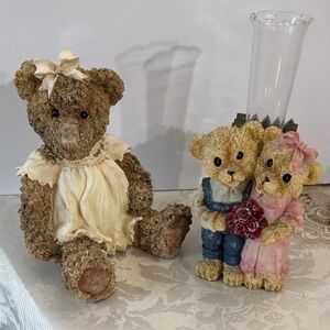Bundle Adorable vintage Teddy Bear Figurine and Bear Vase